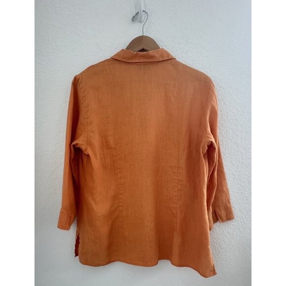 Style&Co Linen Button Up Womens 12 Orange Kimono‎ Sleeve Casual Lagenlook READ - Picture 2 of 11